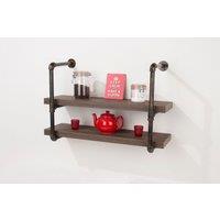Core Products Loft Home Studio Double 60Cm Wide Box Shelf With Pipe Design Brackets in Brown