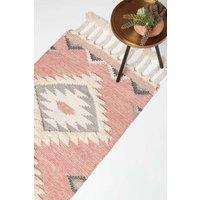 Homescapes Pali Pink Kilim Runner Wool Rug 66 x 200 cm | Size: 66 cm x 200 cm