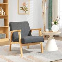 HOMCOM Upholstered Armchair Accent Chair Rubber Wood Legs for Living Room in Dark Grey
