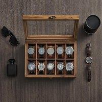 SONGMICS Watch Display Box with 10 Slots & Glass Lid in Brown