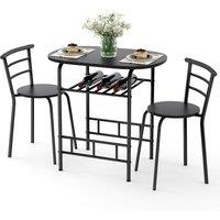 Gymax 4PCS Dining Table Set Space-saving Kitchen Table & Chairs Wood Grain in Black