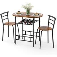 Gymax 4PCS Dining Table Set Space-saving Kitchen Table & Chairs Wood Grain in Brown
