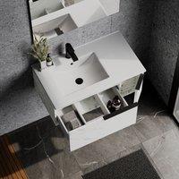 Banyetti Siena 800mm WallHung Vanity with Matt Black Handles - Carrara Marble in White