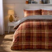OHS Autumn Check Sherpa Fleece Thermal Duvet Cover Bedding Set in Burnt Orange | Size: Super King