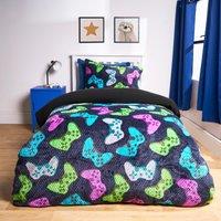 OHS Gaming Waffle Sherpa Fleece Reversible Duvet Cover Bedding Set in Dark Navy | Size: Double
