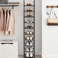 SONGMICS 10-Tier Space Saving Shoe Rack with Metal Frame Non-Woven Shelves in Black