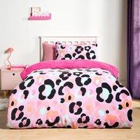 OHS Leopard Sherpa Fleece Reversible Duvet Cover Set with Pillowcase in Lilac | Size: Double