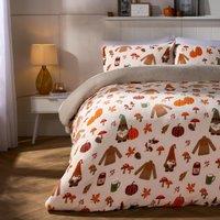 OHS Autumn Xmas Gonk Sherpa Fleece Warm Duvet Cover Bedding Set in Natural | Size: Double
