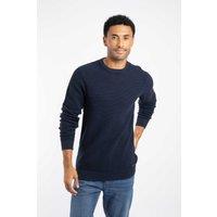 Weird Fish Men's Easton Waffle Crew Neck Jumper in Navy | Size: Large