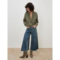 Apricot Women's Lightweight Denim Bomber Jacket in Khaki | Size: 8