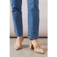 Wallis Women's Wide Fit Eve Asymmetric Strap Block Heel Pointed Court Shoes in Beige | Size: 3