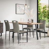 More4Homes Haydon Extending Dining Table & Chairs - Oak Effect Table Top w Black Legs + Monza Linen Dining Chair Set Of 4 in Grey
