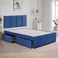 Bed Time UK Plush Divan Bed Frame with 2 Drawers & 20 Vertical Line Headboard in Blue | Size: Super King