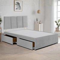 Bed Time UK Plush Divan Bed Frame with 2 Drawers & 20 Vertical Line Headboard in Silver | Size: King