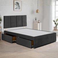 Bed Time UK Plush Divan Bed Frame with 2 Drawers & 20 Vertical Line Headboard in Black | Size: Super King