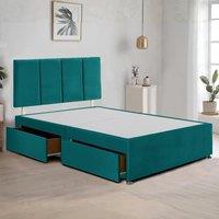 Bed Time UK Plush Divan Bed Frame with 2 Drawers & 20 Vertical Line Headboard in Green | Size: Super King