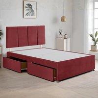Bed Time UK Plush Divan Bed Frame with 2 Drawers & 20 Vertical Line Headboard in Red | Size: Single