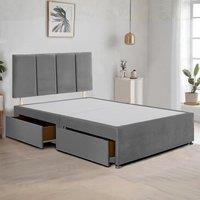 Bed Time UK Plush Divan Bed Frame with 2 Drawers & 20 Vertical Line Headboard in Grey | Size: Super King