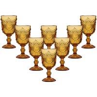 Dibor Set of 8 Vintage Luxury Spring Summer Amber Embossed Drinking Wine Glass Goblets Wedding Gift 300ml in Yellow | Size: 8 Pack