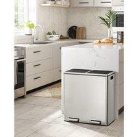 SONGMICS Dual Recycling Bin with Pedal Multi Compartments Trash Can in Silver
