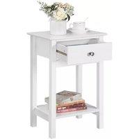 EONLION White Wooden Bedside Table, Drawer & Shelf Storage Nightstand