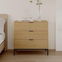Home Source Wisbech Wide Chest of 3 Drawers Wooden Bedroom Clothing Storage Unit in Brown