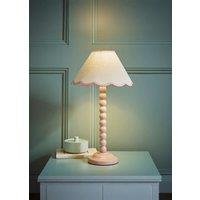 ValueLights Bobbins Rose Pink Table Lamp with Tapered Natural Linen Scallop Shade in Pale Pink