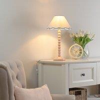 ValueLights Bobbins Rose Pink Table Lamp with Tapered Natural Linen Scallop Shade in Black