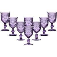 Dibor Set of 8 Vintage Luxury Spring Summer Purple Embossed Drinking Wine Glass Wine Goblets Wedding Gift 290ml | Size: 8 Pack