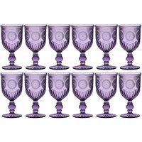 Dibor Set of 12 Vintage Luxury Spring Summer Purple Embossed Drinking Wine Glass Wine Goblets Wedding Gift 290ml | Size: 12 Pack