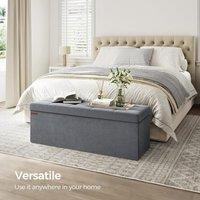 SONGMICS Extra Large Foldable Storage Ottoman Cube Heavy Duty Bench in Grey