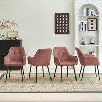 SONARA Ergonomic Set of 4 Dining Chairs with Plush Chenille Fabric in Light Red