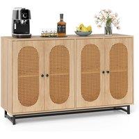Costway Sideboard Buffet Cabinet 126cm Rattan Coffee Bar Cabinet in Natural