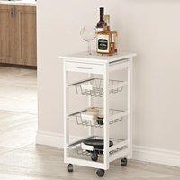 EONLION White Tile Top Rolling Serving Trolley