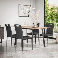 More4Homes Haydon Extending Dining Table & Chairs - Oak Effect Table Top w Black Legs + Monza Linen Dining Chair Set Of 6 in Charcoal
