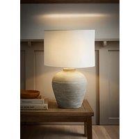 ValueLights Reid Linen Drum Lamp Shade Textured Ribbed Ceramic Table Lamp & Bulb in Grey | Size: Large