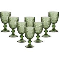 Dibor Set of 8 Vintage Luxury Spring Summer Green Embossed Drinking Wine Glass Wine Goblets Wedding Gift 310ml | Size: 8 Pack