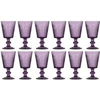 Dibor Set of 12 Purple Lavender Spring Summer Embossed Drinking Glass Wine Goblets Wedding Gift 300ml | Size: 12 Pack