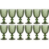 Dibor Set of 12 Vintage Luxury Spring Summer Green Embossed Drinking Goblet Wine Glasses Wedding Gift 310ml | Size: 12 Pack