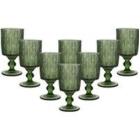 Dibor Set of 8 Vintage Luxury Spring Summer Green Trailing Leaf Drinking Goblet Glasses Wedding Gift 350ml | Size: 8 Pack