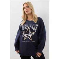 Yours Women's 'New York' Slogan Sweatshirt in Dark Blue | Size: 22-24