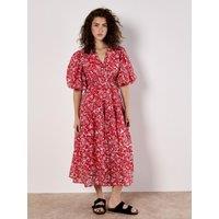 Apricot Women's Rose Print Tiered Midi Dress in Red | Size: 12