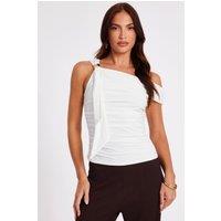 Quiz Women's Off White Drop Sleeve Ruffle Top in Cream | Size: 6