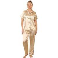 ELAINA FASHION Women's Champagne Satin Pajama Set in Peach | Size: 10