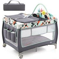 Costway 4 in 1 Infant Nursery Center Folding Baby Playard w/ Toy Bar in Blue