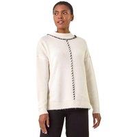 Roman Women's Funnel Neck Seam Detail Jumper in Ivory | Size: 14