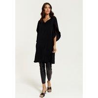 HOXTON GAL Women's Oversized V Neck Tunic with Split Sleeves in Black | Size: 8-10