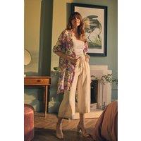 Izabel London Women's Elasticated Waist Crop Wide Leg Trousers in Beige | Size: 18