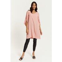HOXTON GAL Women's Oversized V Neck Tunic with Split Sleeves in Pink | Size: 8-10