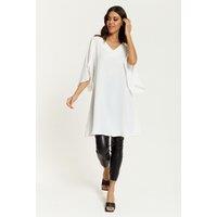 HOXTON GAL Women's Oversized V Neck Tunic with Split Sleeves in White | Size: 12-14